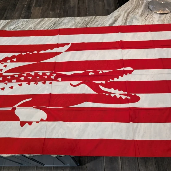 Lacoste Red and White Striped Scarf - Picture 2 of 6